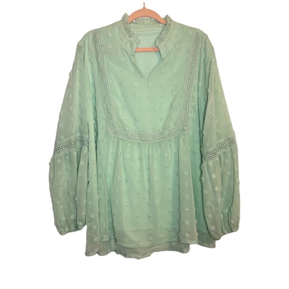 Mint Green Cottagecore Swiss Dot Long Sleeve Peasant Blouse